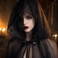 thumbnail image 6 of Fabrcox Halloween Holiday Full Length Hooded Cape, Unisex Adult Double Sided Reversible Mesh Cloak, Black Red Two Tone Garment for Masquerade Christmas Gathering Black, 6 of 6