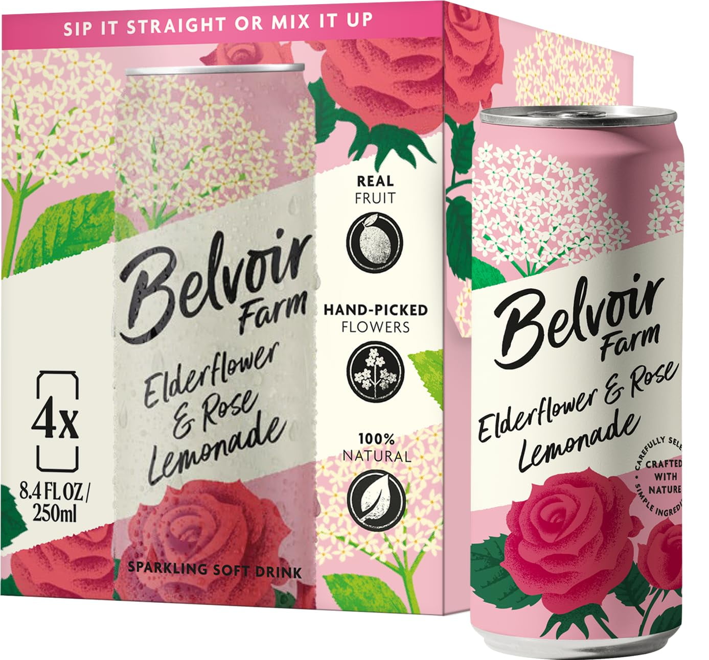 (Pack Of 6) Belvoir Lemonade Elderflower & Rose 4 Pack 33.6 Fo