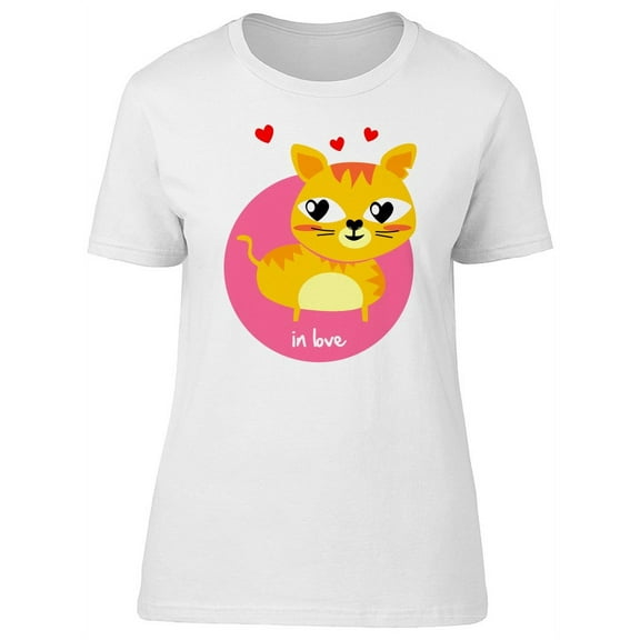 Cute Cat In Love Cartoon T-Shirt Women -Image by Shutterstock, Female Medium
