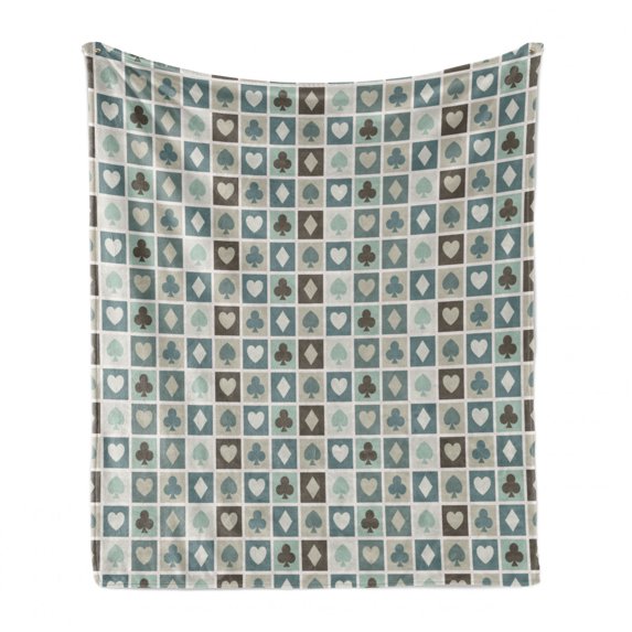 Casino Soft Flannel Fleece Throw Blanket, Card Suits Hearts Spades Diamonds and Clubs Pattern Gaming Houses Addiction Print, Cozy Plush for Indoor and Outdoor Use, 50" x 60", Multicolor, by Ambesonne