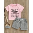 thumbnail image 2 of Bagilaanoe 2pcs Toddler Baby Girl Shorts Set Short Sleeve Letter Print T Shirt Tops + Shorts 6M 12M 18M 24M 3T 4T Kids Casual Summer Clothes, 2 of 8