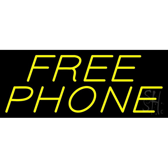 Yellow Free Phone LED Neon Sign 13 x 32 - inches, Clear Edge Cut Acrylic Backing, with Dimmer - Bright and Premium built indoor LED Neon Sign for Computer & Electronics store decor.