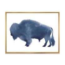 Designart 'Navy Blue Bison Silhouette On White' Farmhouse Framed Canvas Wall Art Print