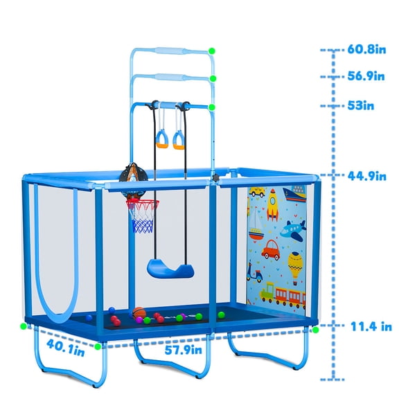 Indoor Kids Trampoline with Safety Enclosure - 6-Leg Steel Frame, UV-Resistant Mat & Rings for Toddlers