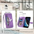 thumbnail image 5 of Dteck Case for iPhone 7/iPhone 8/iPhone SE 2nd Gen/iPhone SE 3rd Gen,Magnetic Leather 7 Card Slots Zipper Wallet Case Shockproof Rubber Kickstand Cover with Wrist Strap,Purple, 5 of 7