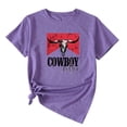 thumbnail image 1 of TSADFHJI T-Shirts pour Femmes Coupe Ample Manches Longues Mode Féminine Cowboy Imprimé Manches Courtes Col Rond T-Shirt m Violet, 1 of 2