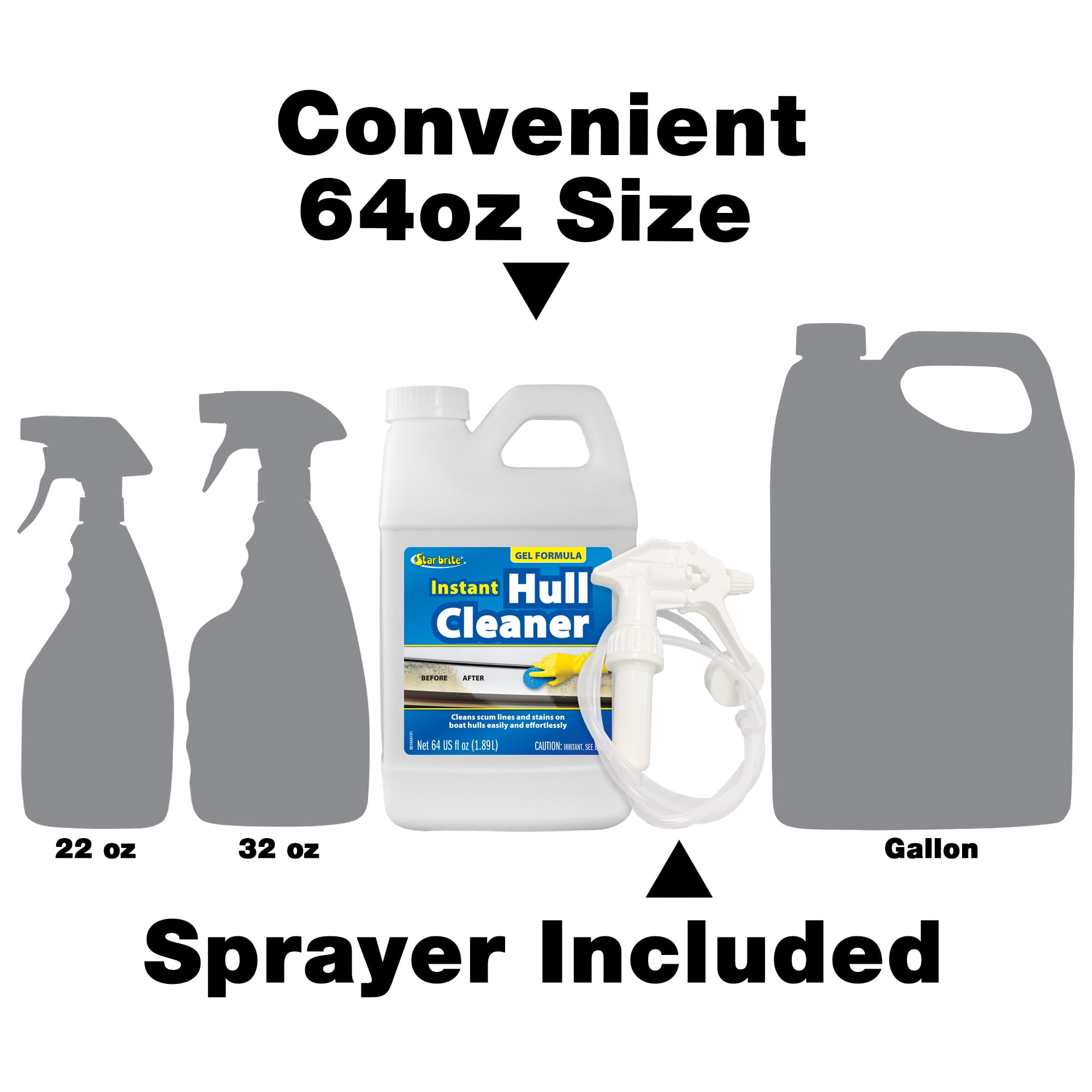 STAR BRITE Instant Hull Cleaner - Gel Spray Formula Clings to Vertical Surfaces Easily Removing Stains From Boat Hulls, Fiberglass, Plastic & Painted Surfaces 64 Oz WITH SPRAYER (096164)