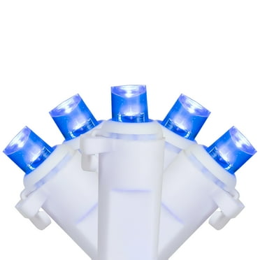 Blue LED Wide Angle Christmas Lights - White Wire