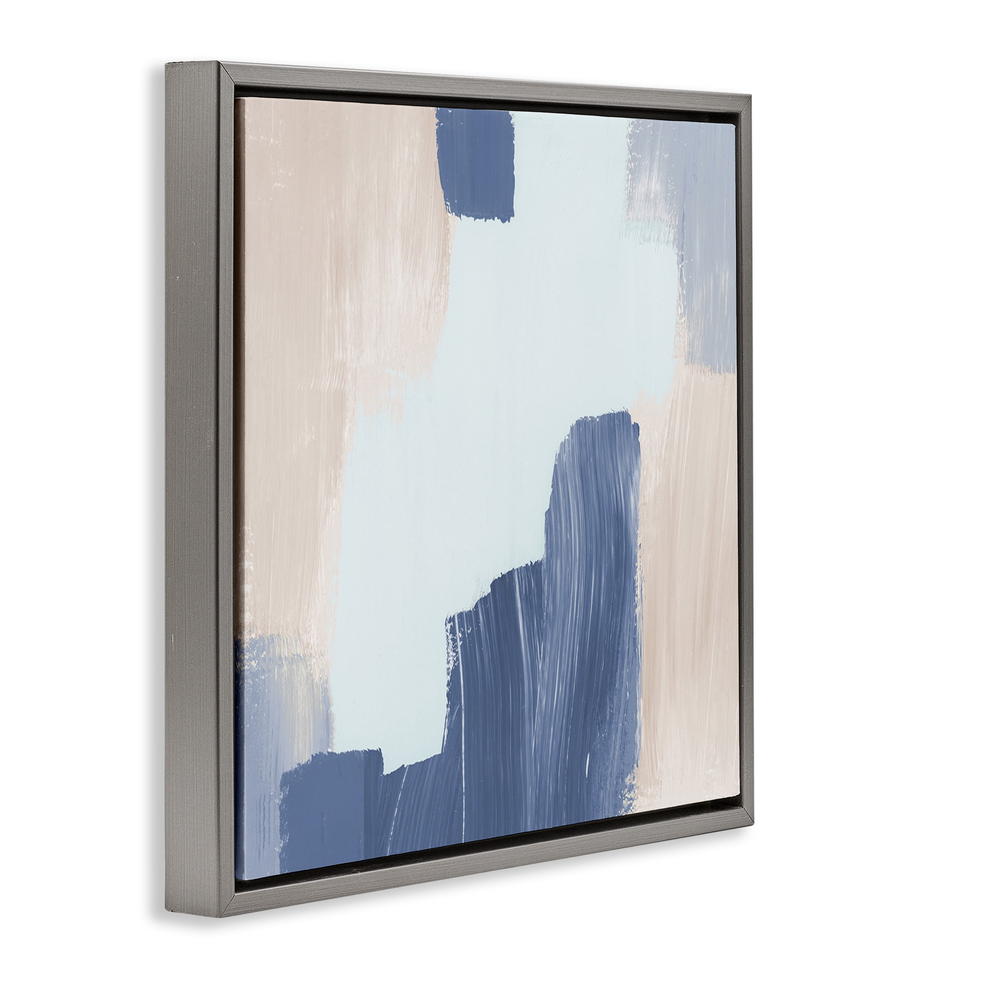 Stupell Industries Blue Layered Paint Strokes Abstract Painting Gray Floater Framed Canvas Art Print Wall Art, 18 x 18