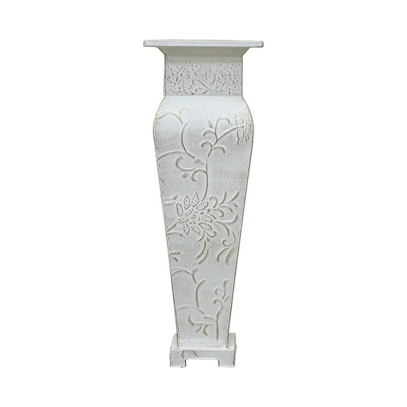 Hosley 21.25" Tall White Wash Embossed Metal Floor Vase - Large Decorative Vase for Wedding, Floral Arrangements, Home Decor, and Special Occasions