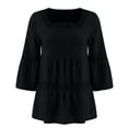 thumbnail image 5 of Cotton Linen Shirts 3/4 Sleeve for Women,lace Trim Lace Trim Blouse Flowy Tops for Women Plus Size Gauze Shirts for Women Womens Gauze Tops Summer Basic Blouse Square Neck,Black,L, 5 of 8