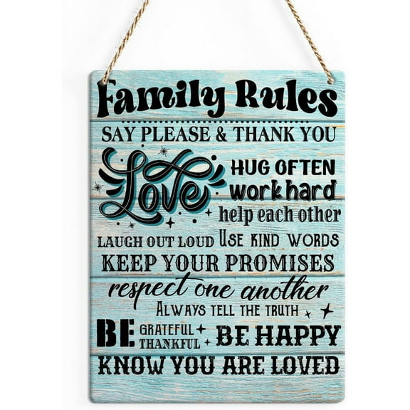 Wood Sign 8x10 Inch Family Rules Wood Signs Respect One Another Always Tell The Truth Wooden Hanging Sign Plank Plaque Wall Art Decor Front Door Porch Bedroom Garden House Gift For Women Men