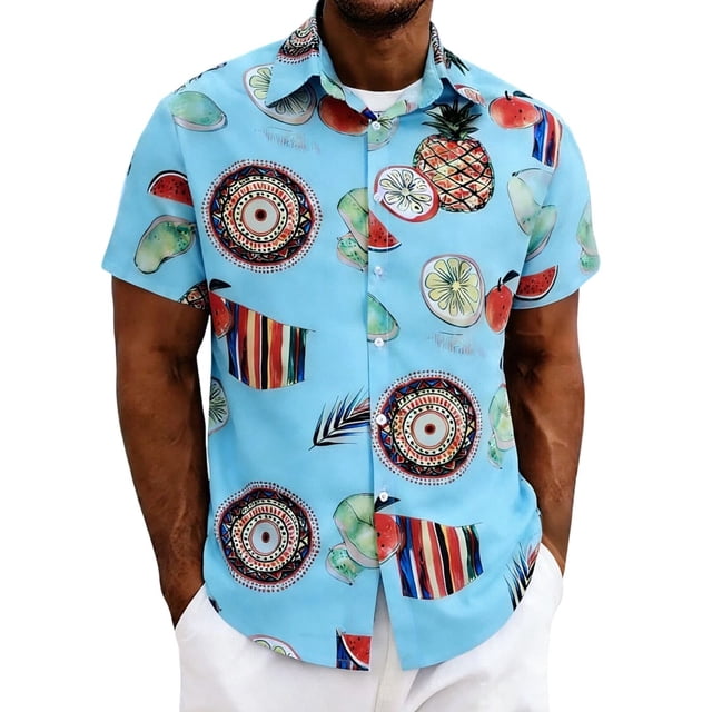 Mens Casual Manga Corta Botón Abajo Camisas Cuello Abierto Impreso Vacaciones de Verano, Camisas de Manga Corta de los Hombres Casual