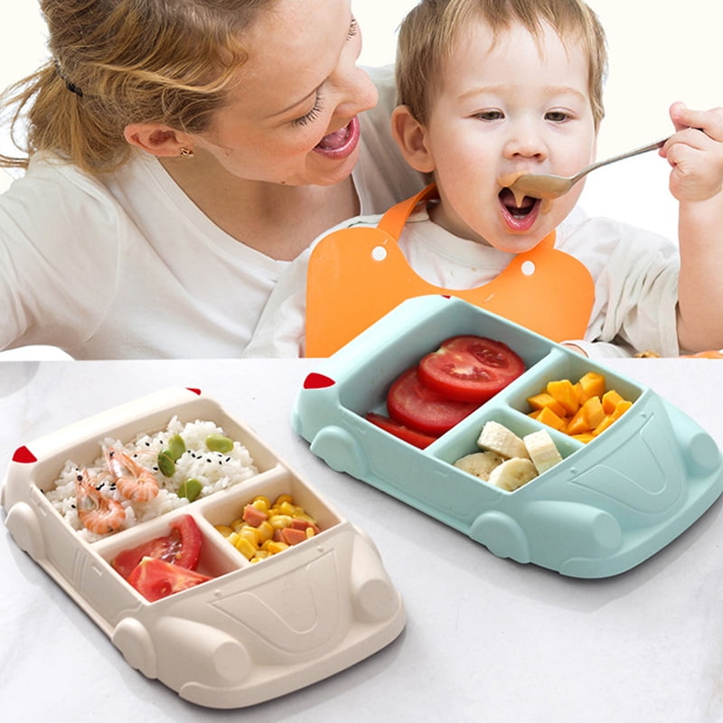 BPA free Zooawa Baby Divided Plate Spill Proof Nonslip Divided Dinner Plate Feeding Bowl Cartoon Elephant Dish Tray for Toddlers 