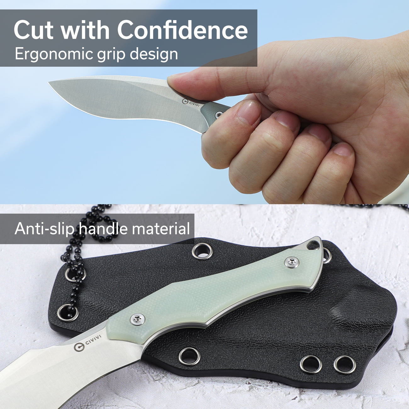 CIVIVI Vaquita II Mini Kuri Knife with a Kydex sheath and a Chain C047C-2