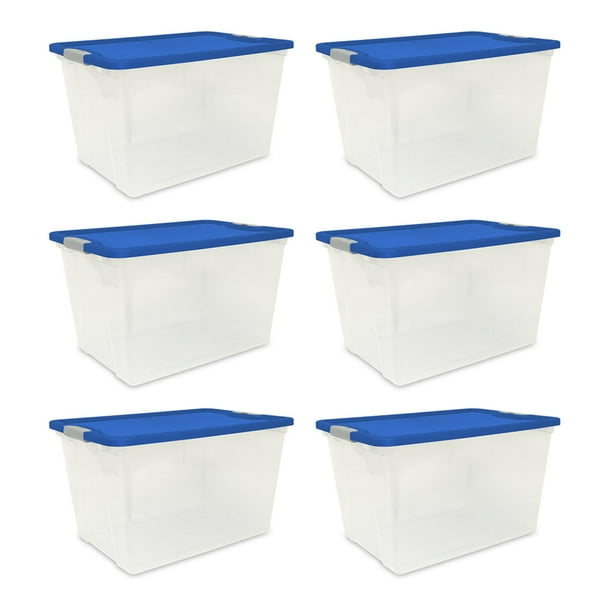 Homz 64 Qt Secure Latch Large Storage Container Bin w/ Blue Lid, Clear