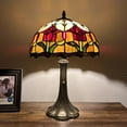 thumbnail image 4 of Tiffany Table Lamp  Stained Glass Red Tulips Included LED Bulb For Living Room Bedroom Bedside 12"W*12"D*19"H, 4 of 9