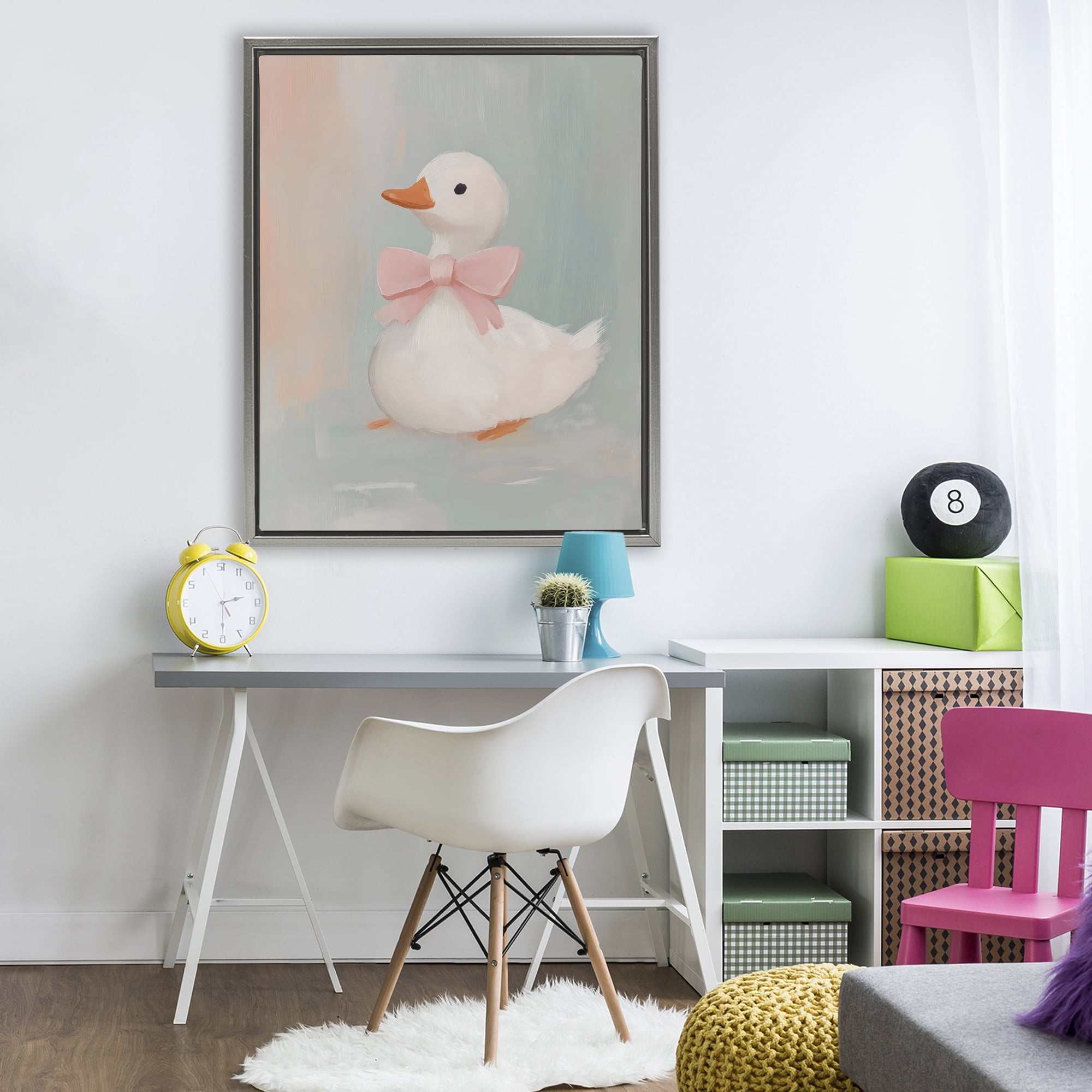 Stupell Industries Duckling Portrait with Bow Gray Framed Floater Canvas Wall Art, design by The Prints Vibe
