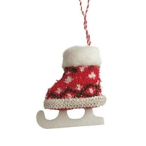 Knit Ice Skate Christmas Ornaments, 3D Plush Design with Blades for Hanging, Christmas Tree Decorations for Winter Sports Theme