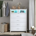 White 6Drawer LED Dresser, Tall Bedroom/Living Room Storage