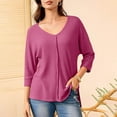 thumbnail image 5 of Women Tops under $5! Cagogo Womens 3/4 Length Sleeve Waffle Knit Tops Casual Summer Trendy Off The Shoulder T Shirts Loose Fit V Neck Tunic Tops Side Split Blouse Trendy Clothes, 5 of 9