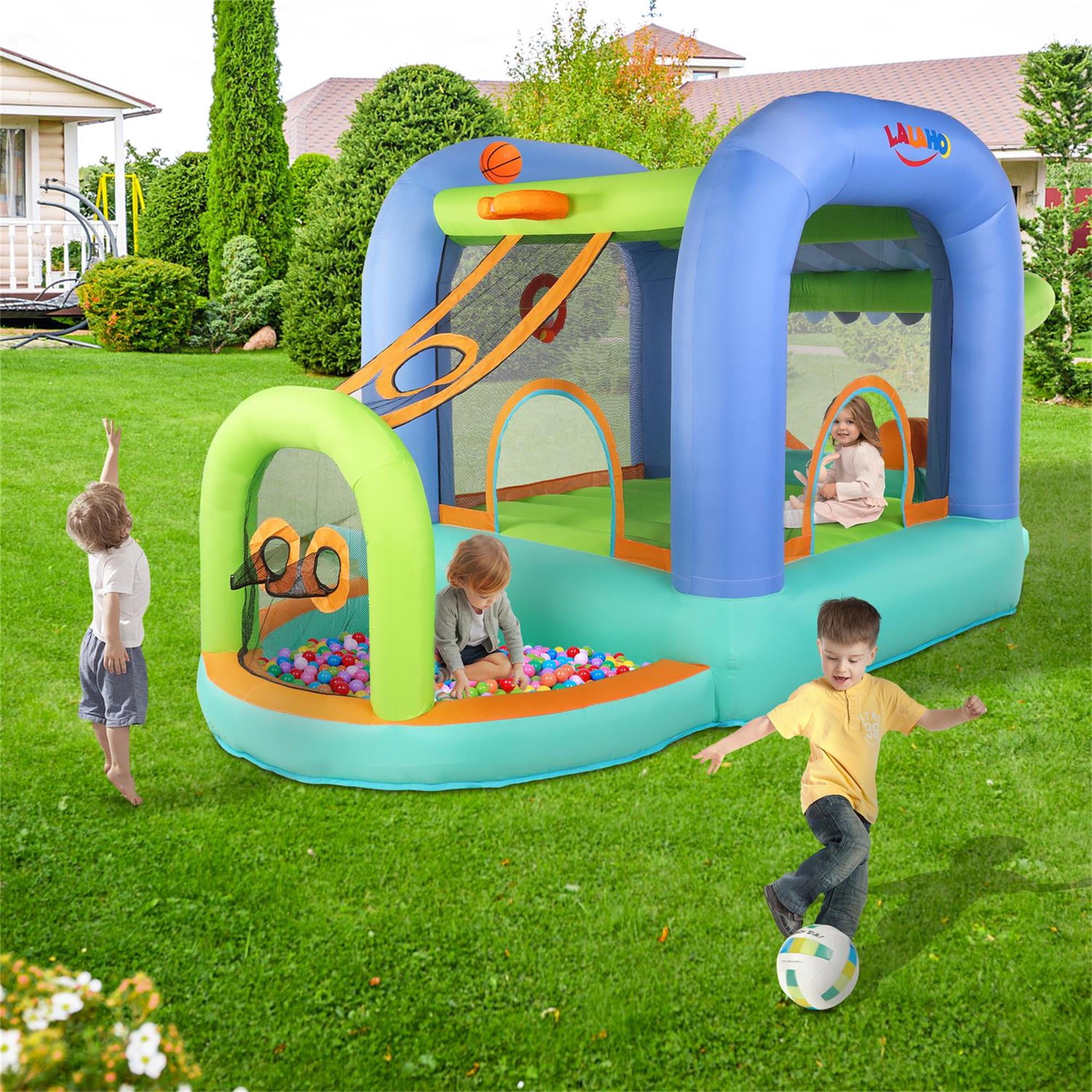 CIPACHO Kids Outdoor Inflatable Castle, Play Bounce House 420D 840D Oxford Cloth Trampoline Ball Pool, Small Jump Bed with Included Blower for Backyard