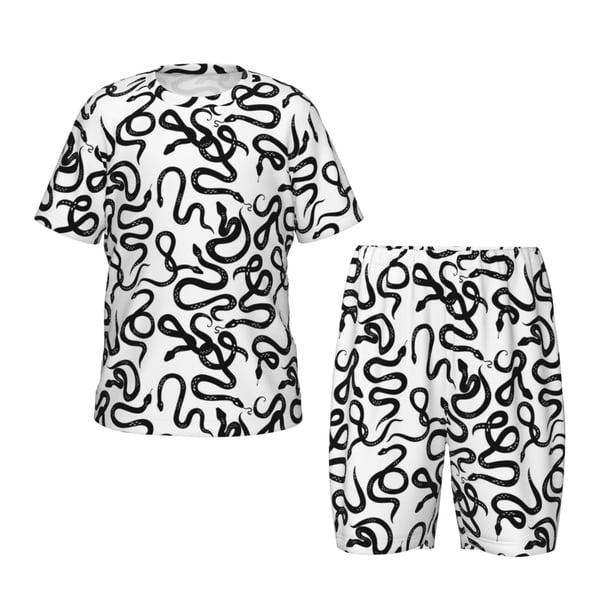 Balery Hand Drawn Snake Conjunto de Pijama Infantil de Manga Corta con Estampado – Ropa de Dormir de Algodón Suave-Medium