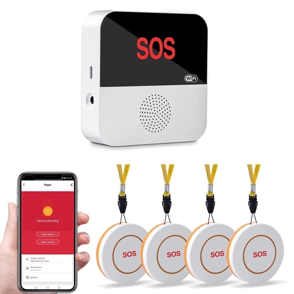 HLONK Caregiver Pager Wireless WiFi Smart APP Nurse Emergency Life Alert System Call Button for Elderly/Home/Patients/Disabled/School 1 Receiver+3 SOS Call Buttons