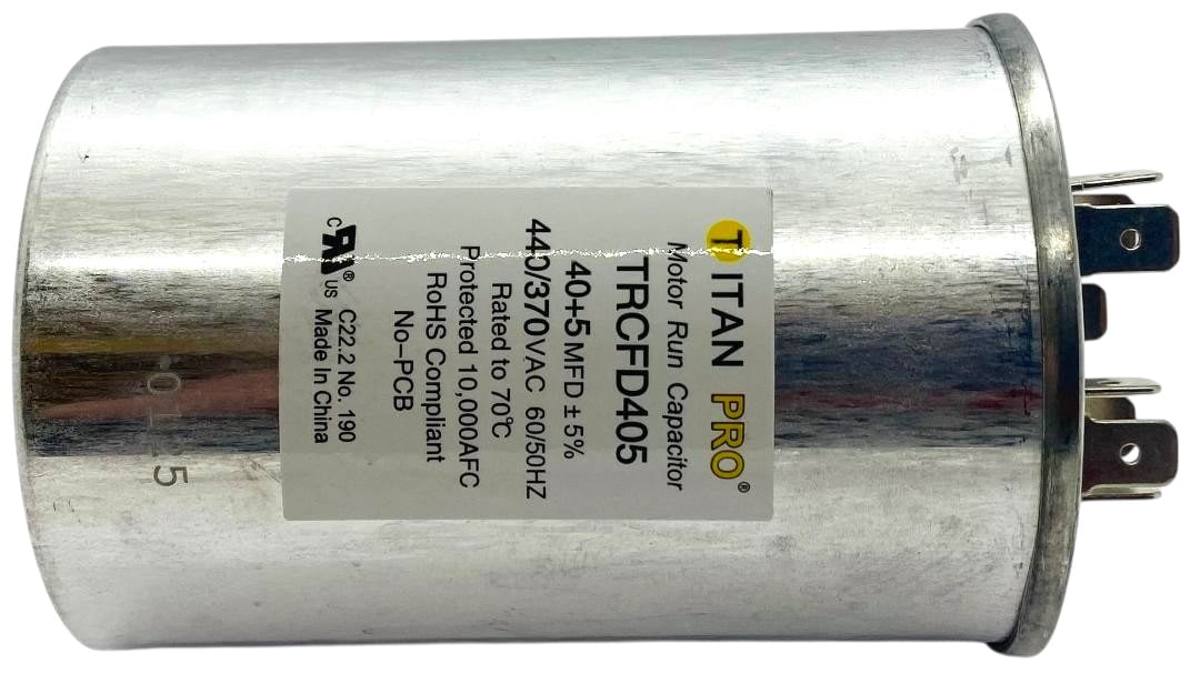 Titan Pro Run Capacitor, Round, 40+5 Mfd, 440-370V, TRCFD405