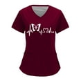 thumbnail image 2 of TAIAOJING Women Scrubs Tops Print Short Sleeve V Neck Solid Shirts Blouse Tops With Pockets Top, 2 of 4