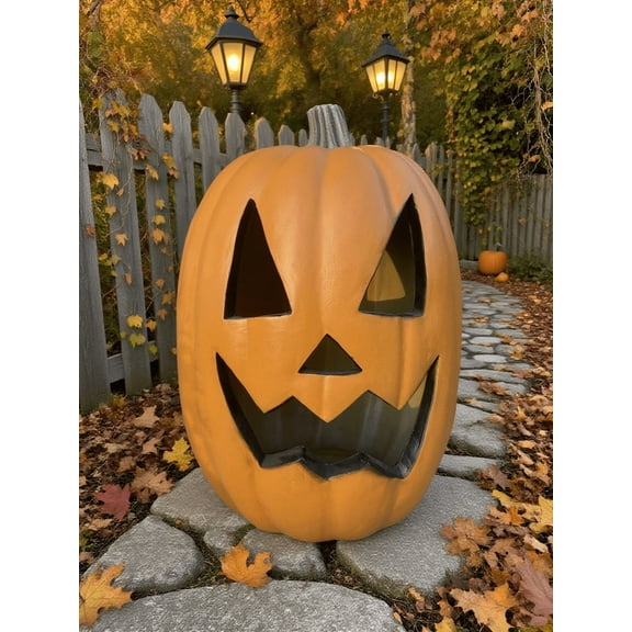 16in Pre-lit Halloween Pumpkin Jack O' Lantern for Porch, Front Door, Fireplace, Outdoor Decor