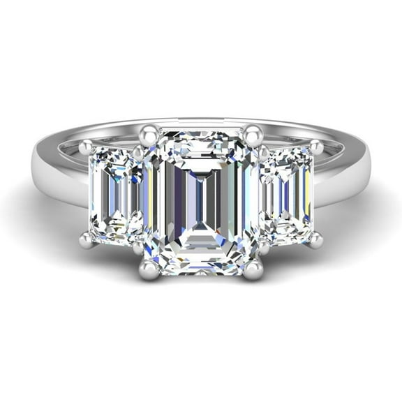 Oryn Jewel 2.1 Ct Emerald Cut Lab Created Diamond Engagement Wedding Ring for Women's - 14K White Gold Over Ring - 3 Stone Design - Chic Look for Her - Great for Engagement and Wedding