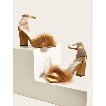 

Chicken Feather Chunky Heeled Ankle Strap Sandals Women‘s Footwear
