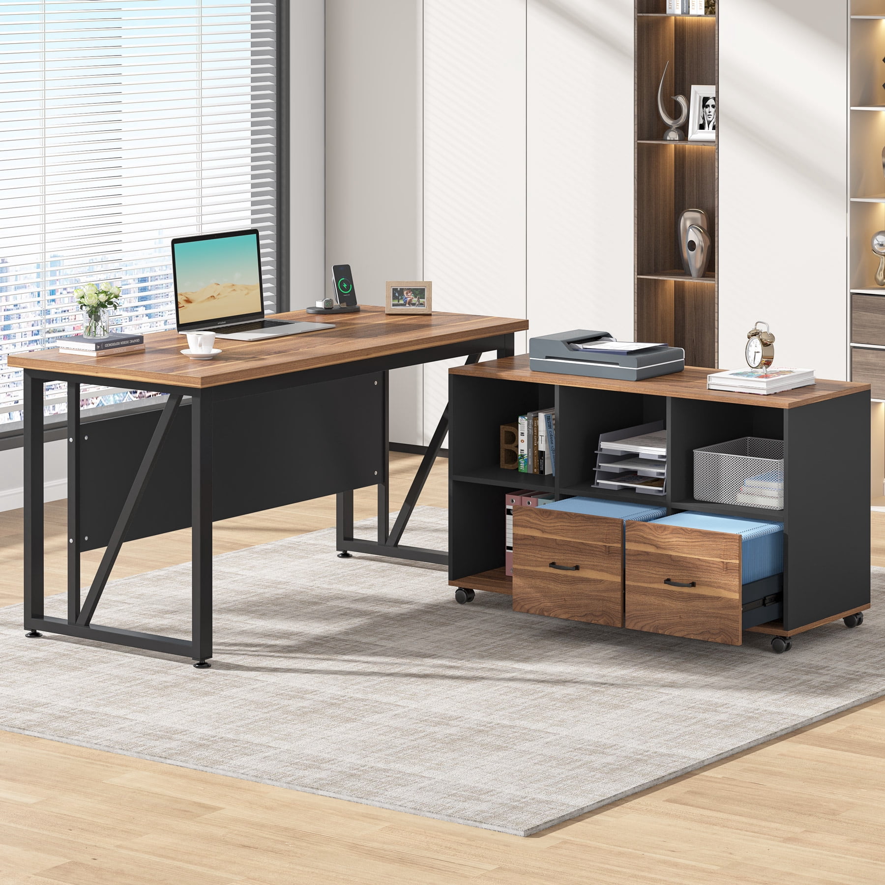 55-Inch Executive Computer Desk with 43-Inch Lateral File Cabinet