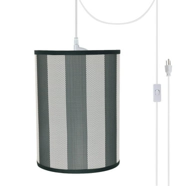 Aspen Creative 71120-21 One-Light Plug-In Swag Pendant Light Conversion Kit with Transitional Drum Fabric Lamp Shade, Hunter Green & White, 8" width