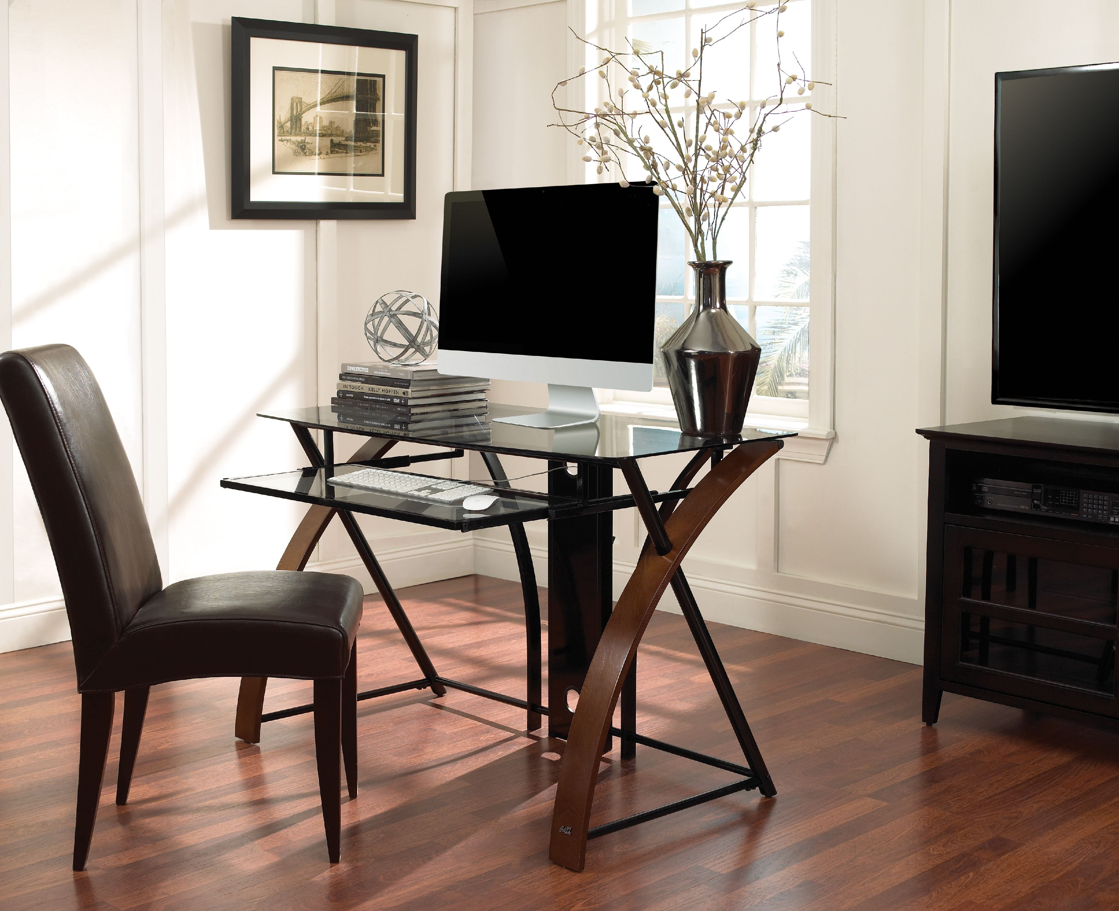 Computer Desk With Keyboard Tray Espresso Black Walmart Com