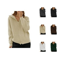 Cardigan Sweaters for Women 2025 Long Sleeve Zip Up Lapel Ribbed Knitted Sweater Jacket Coat Womens Cardigan Sweaters