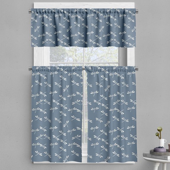 Ambesonne Dragonfly Valance & Curtain, Japanese Style Nature, 55"x24", Slate Blue White