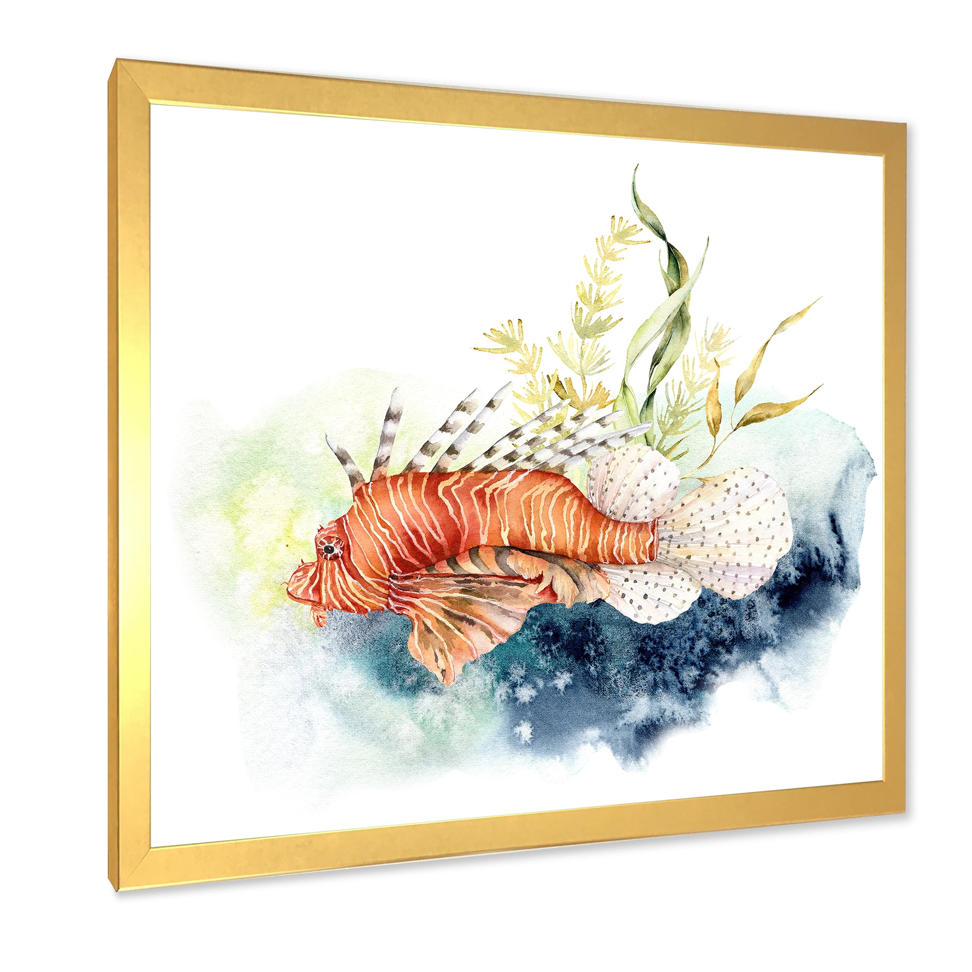 Designart 'Kelp and Lionfish With Coral Reef and Laminaria' Nautical & Coastal Framed Art Print