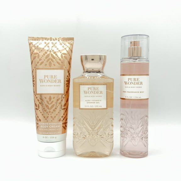 Bath & Body Works Pure Wonder 8oz Fine Fragrance Mist, 10oz Shower Gel and 8oz Body Cream 3-Piece Bundle
