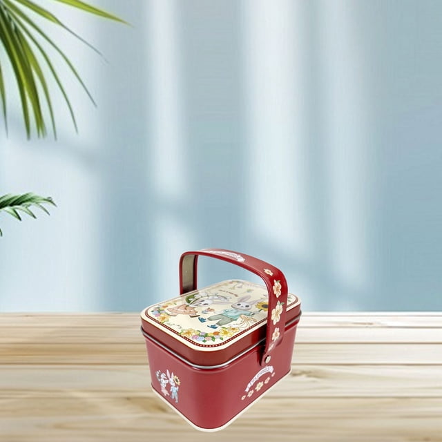 Handheld Tin Box,Cute Strawberry Candy Tin Container Empty Metal Tins Box with Handle Rectangle Storage Can Treat for Christmas Wedding,A