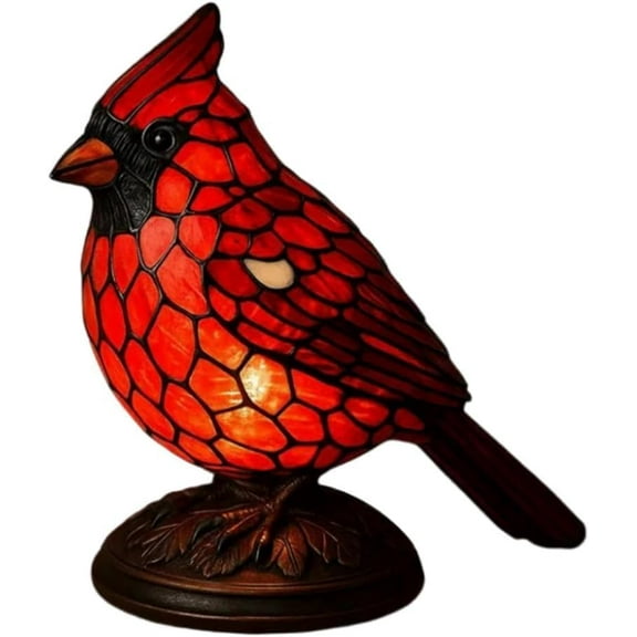 Red Cardinal Lamp - Stained Glass Cardinal Bird Light Lamp, Animal Desk Lamp & Night Light for Bedroom/Living Room, Cardinal Ornament & Red Cardinal Gifts for Christmas (Battery Operated)