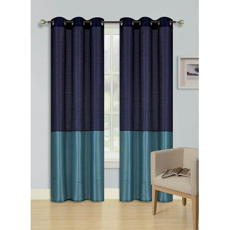 Silk Teal Curtains 1Pc Navy Blue Teal (Eid) Lined Foam Backing Blackout Faux Silk Drape Panel Top Chrome Metallic Grommet Window Curtain Treatment Drape 2 Shade 37 Wide X 108 Length ()