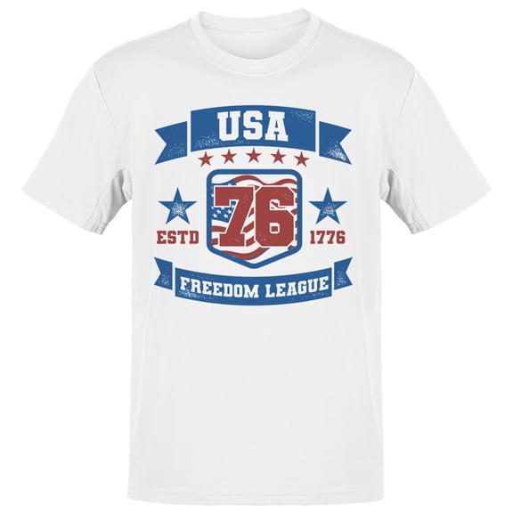 Smartprints USA 76 Freedom League Estd 1776 Men's T-Shirt White, Cotton, S