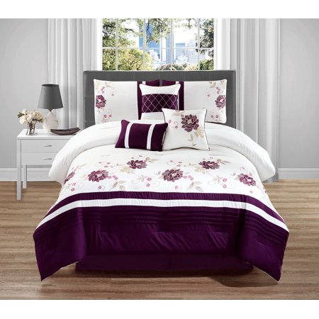 Wpm 7 Pieces Complete Bedding Ensemble Beige Purple Luxury