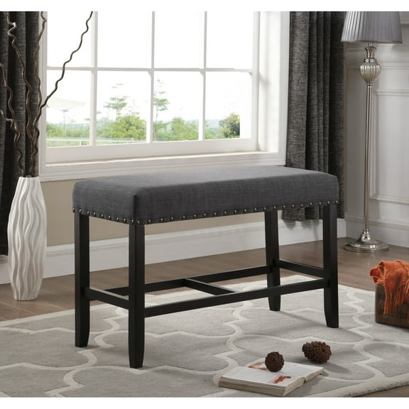 Miekor Furniture Biony Fabric Counter Height Dining Bench with Nailhead Trim, Grey B5A0212