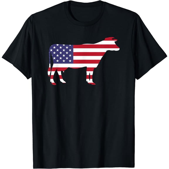 Cow American Flag Shirt Funny 4th of July USA America T-Shirt