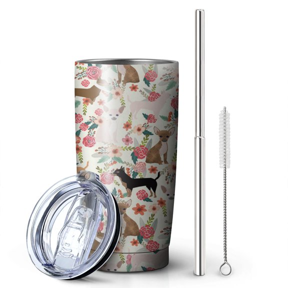 Chihuahua Insulated Tumbler with Lid 20 OZ Stainless Steel Vacuum Insulated Double Wall Travel Tumbler Dog Breed Design Mug with Splash Proof Lid
