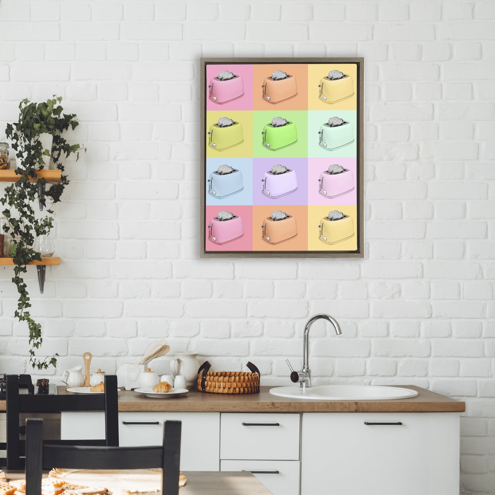 Stupell Industries Disco Toaster Oven Collage Brown Framed Floater Canvas Wall Art, design by LISH Creative