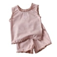thumbnail image 1 of Nwiuh Toddler Girl Clothes 6M 1T 2T 3T 4T 5T Baby Summer Outfit Ribbed Knit Ruffle Sleeveless Shirts Ruffled Shorts Set (Light Pink, 2-3 Years), 1 of 7